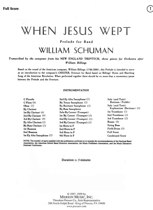 When Jesus Wept (Mvt.2 from 'New England Triptych') - cliquer ici