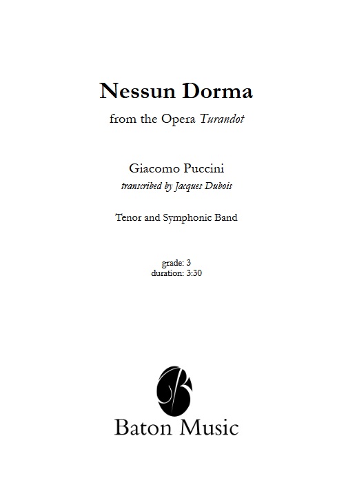 Nessun dorma (from the Opera 'Turandot') - cliquer ici