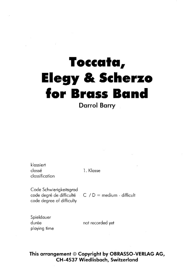 Toccata, Elegy and Scherzo For Brass Band - cliquer ici