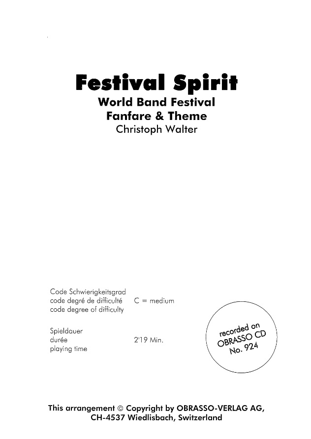 Festival Spirit (World Band Festival Fanfare & Theme) - cliquer ici