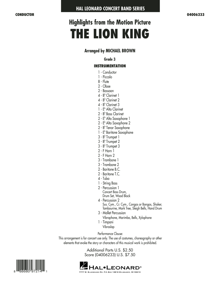 Lion King, The (Highlights from the Motion Picture) - cliquer ici