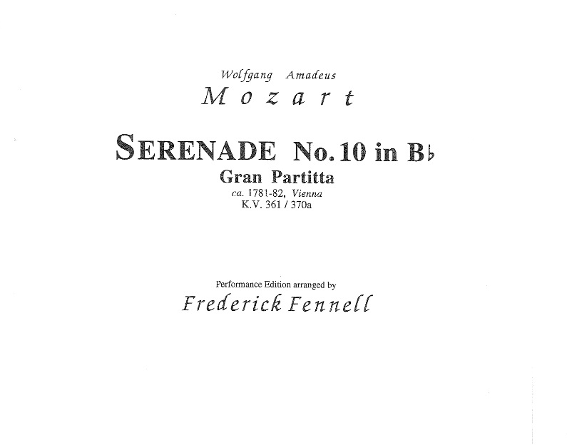 Serenade #10 in B-flat (Gran Partita) - cliquer ici