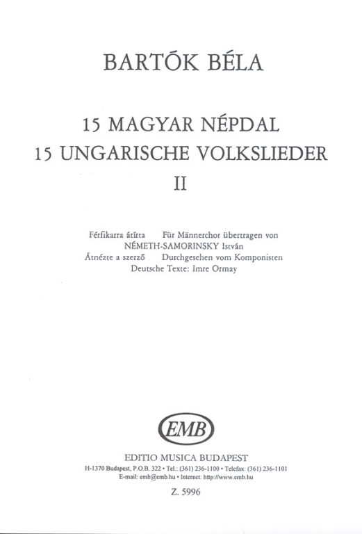 15 Ungarische Volkslieder #2 - cliquer ici 15 Ungarische Volkslieder #2 - cliquer ici