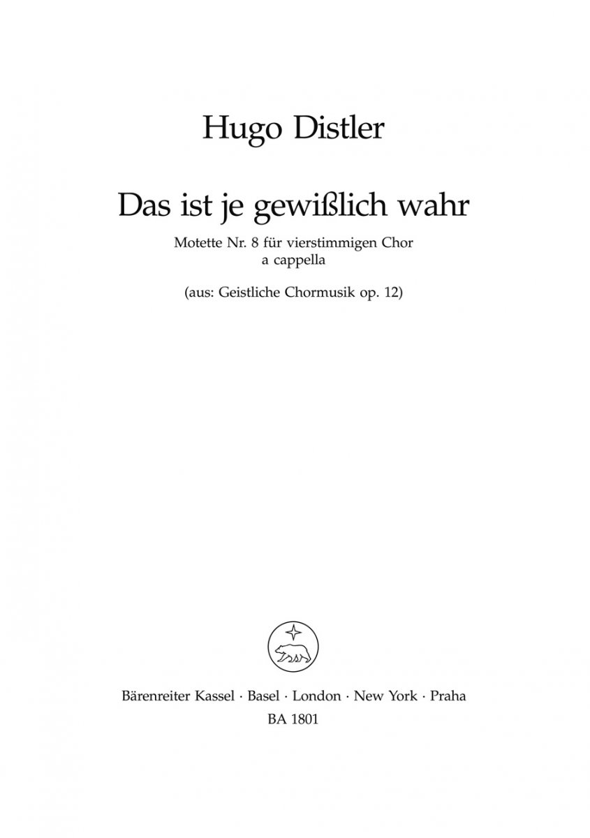 Das ist je gewisslich wahr (Motette zum 14. S. n. Tr.) - cliquer ici Das ist je gewisslich wahr (Motette zum 14. S. n. Tr.) - cliquer ici