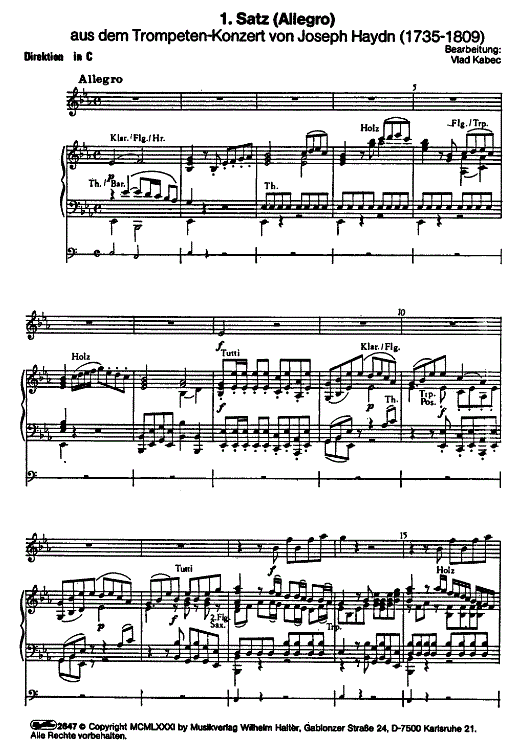 1. Satz 'Allegro' aus dem Trompetenkonzert - Extrait du conducteur